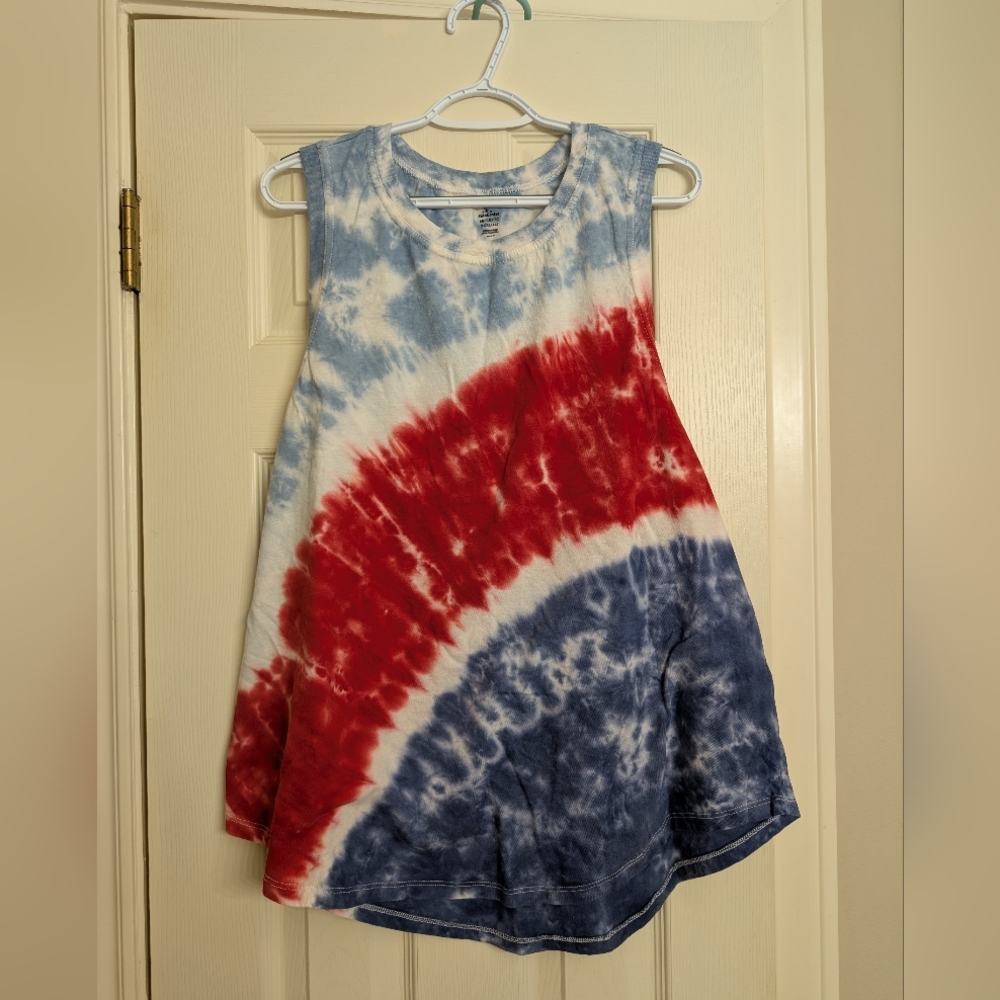 Tie-Dye Sleeveless Tank Top- Red, Blue, and White